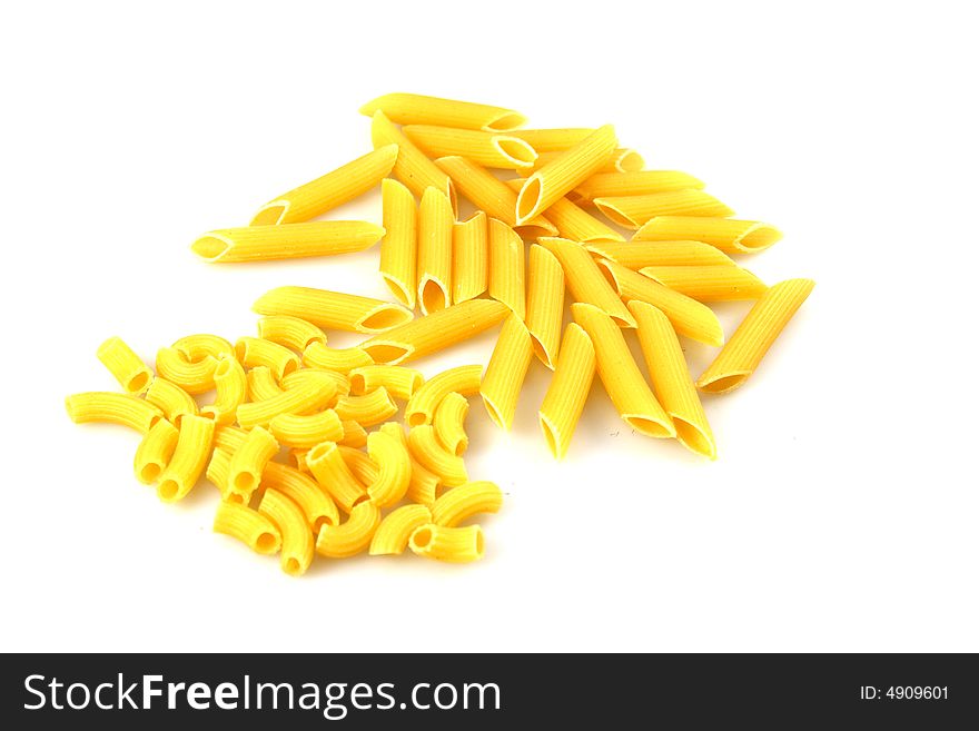 Yellow meal macaroni with different length, as populate italian eating