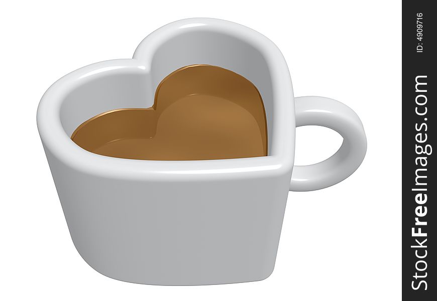 Heart cup and coffee isolated on white background