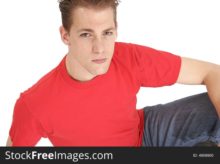 Young male wearing red tee shirt. Young male wearing red tee shirt