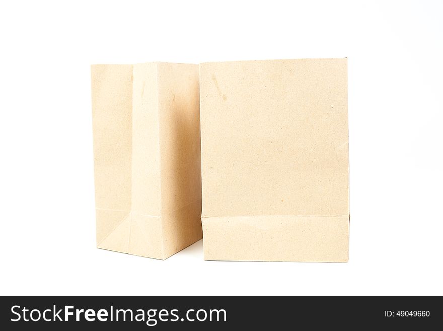 Two brown paper bag. For food. On a white background