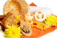Spa Still-life With Candle And Flowers Stock Photo Spa Still-life With Candle And Flowers Stock Photo