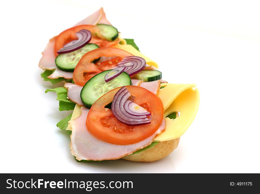 Ham sandwich on white background