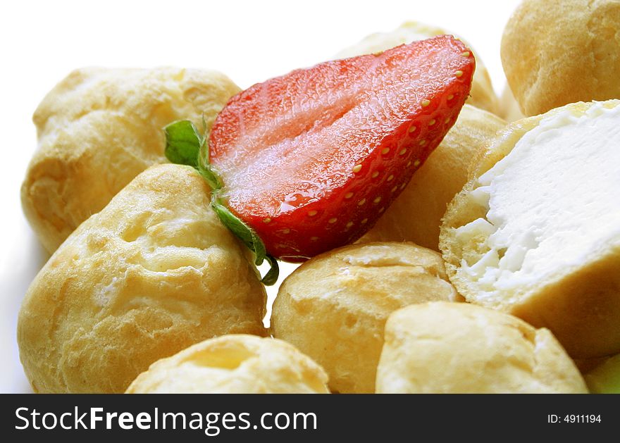 Close-up of a strawberry on cakes