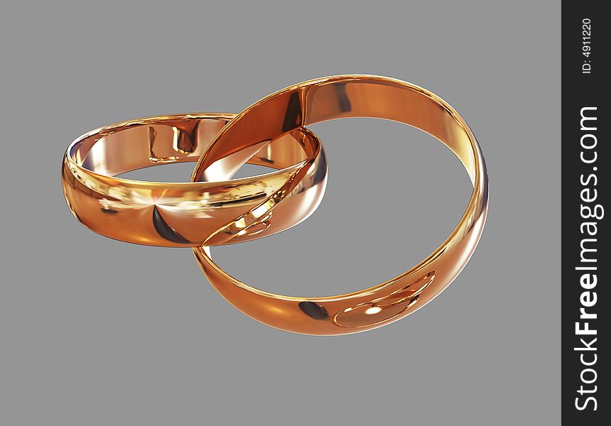 Two connected gold wedding rings