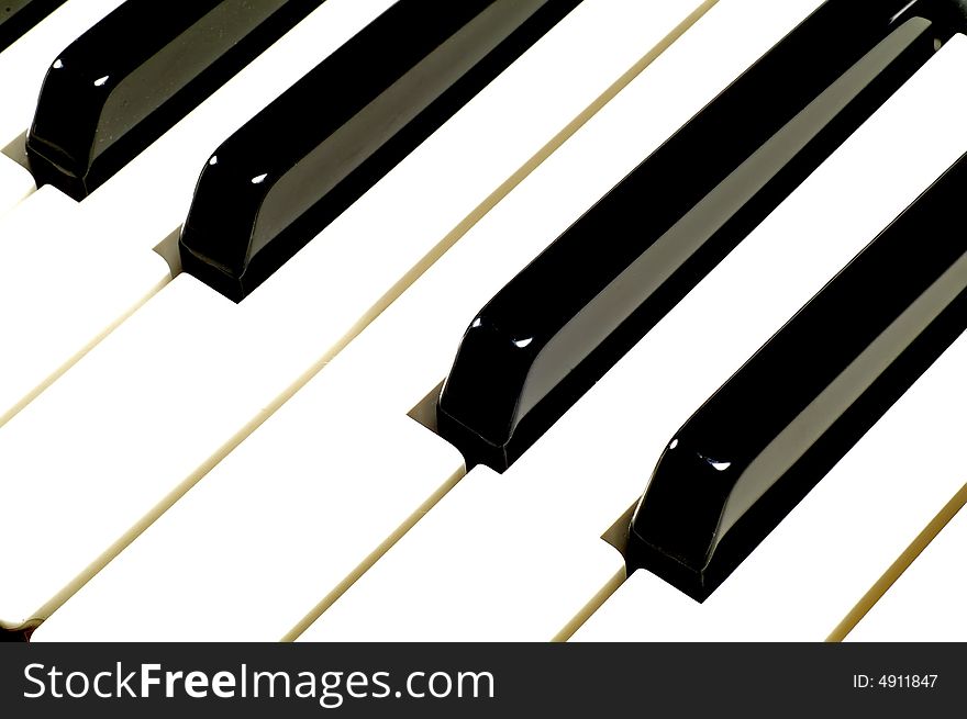 Black and white piano keys on an angle