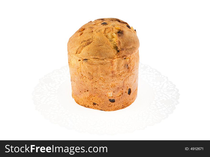 Cake with raisins isolated on white. Cake with raisins isolated on white.
