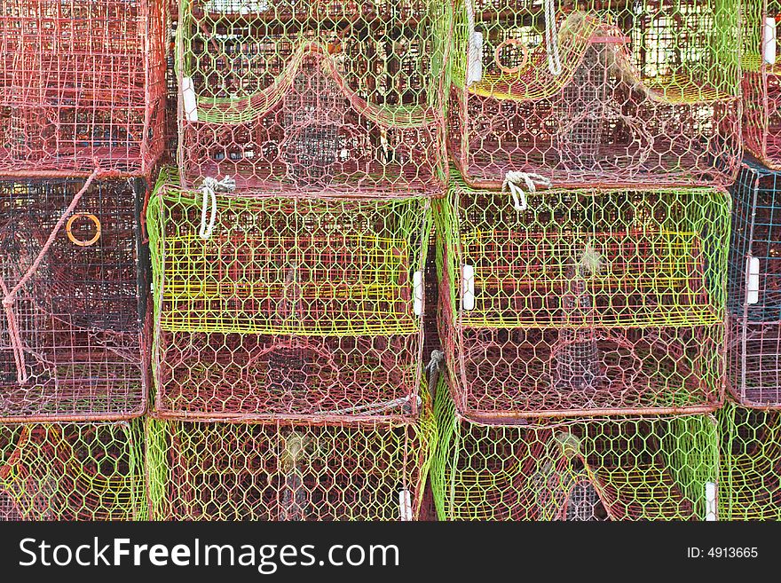 A stack of  old lobster pots