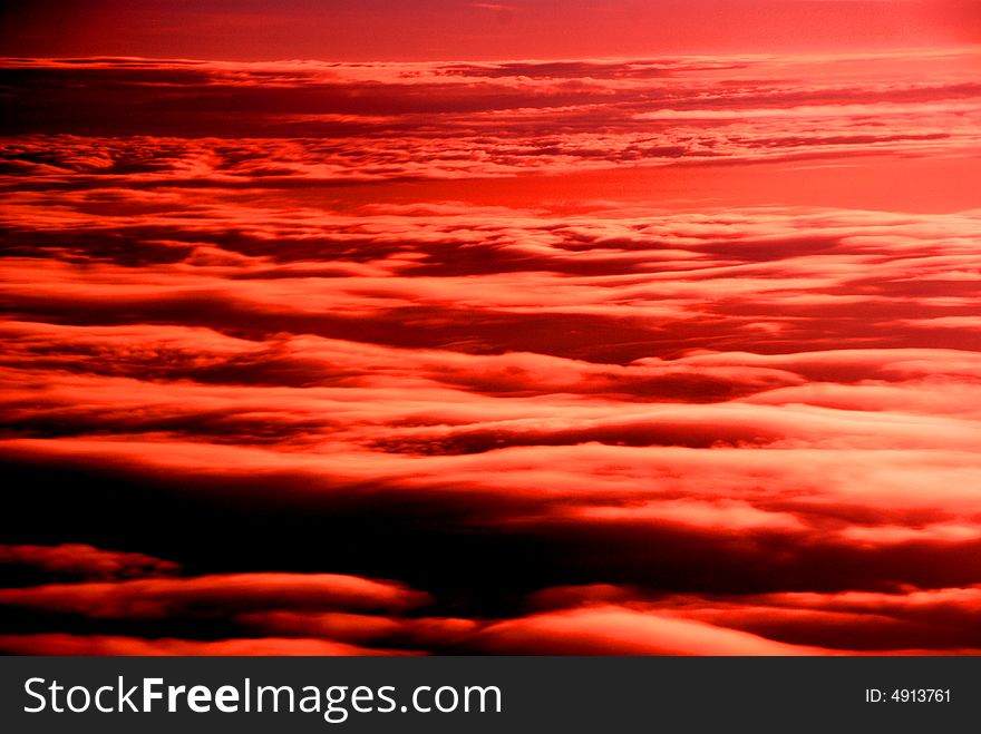 Red cloud sheets,cumulus in the morning sunrise.