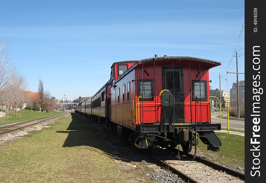 Red wagon of a train on track. Red wagon of a train on track