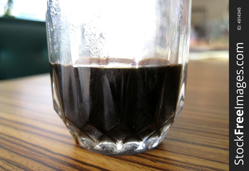 Close up view for a coffee in a glass