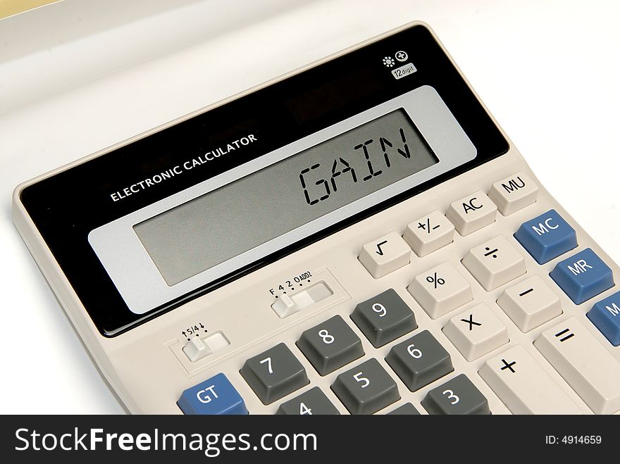 A word gain display on calculator screen. A word gain display on calculator screen