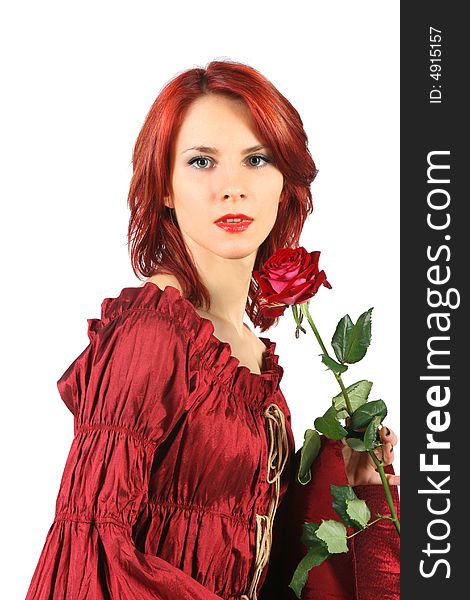 Cute redhead girl with red rose. Cute redhead girl with red rose
