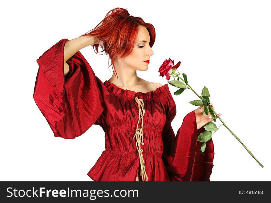 Beautiful redhead girl with red rose. Beautiful redhead girl with red rose