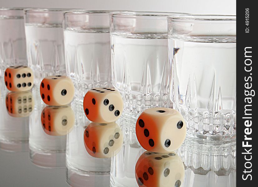 Dice on a glass table