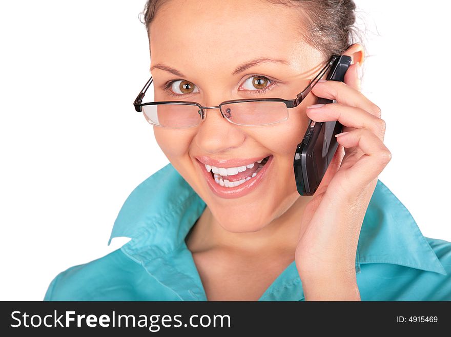 Young girl in glasses talks by phone 2