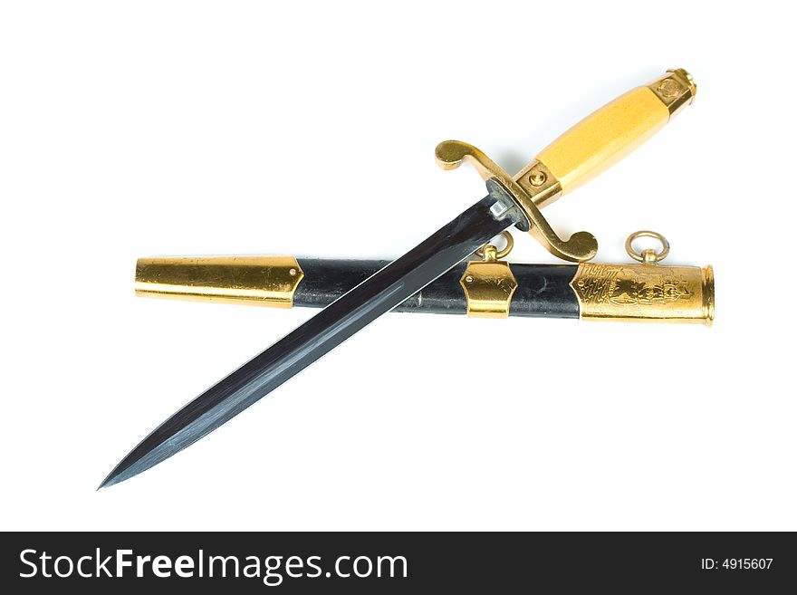 Soviet naval dirk (dagger) and sheath isolated on a white background