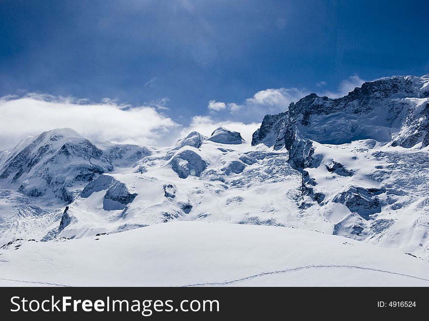 Sunny ski day on cervinia-zermatt's slopes. Sunny ski day on cervinia-zermatt's slopes