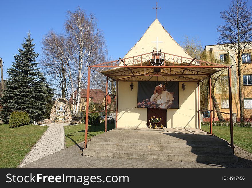 Photo of a sanctuarium of John Paul II near the church in Dlugoleka, Poland