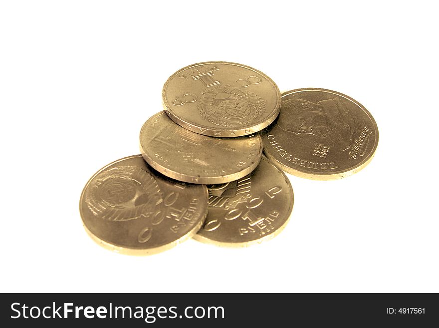 Old coins of the Soviet union, a white background. Old coins of the Soviet union, a white background