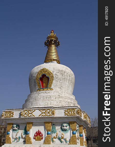 White pagoda under clear blue sky,converted from RAW