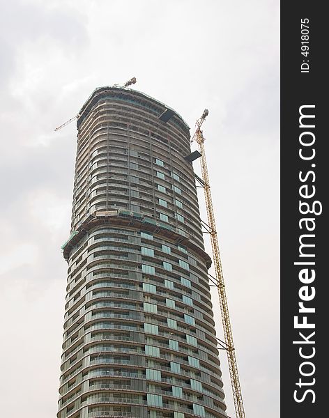 Very high looking skyscraper construction yard