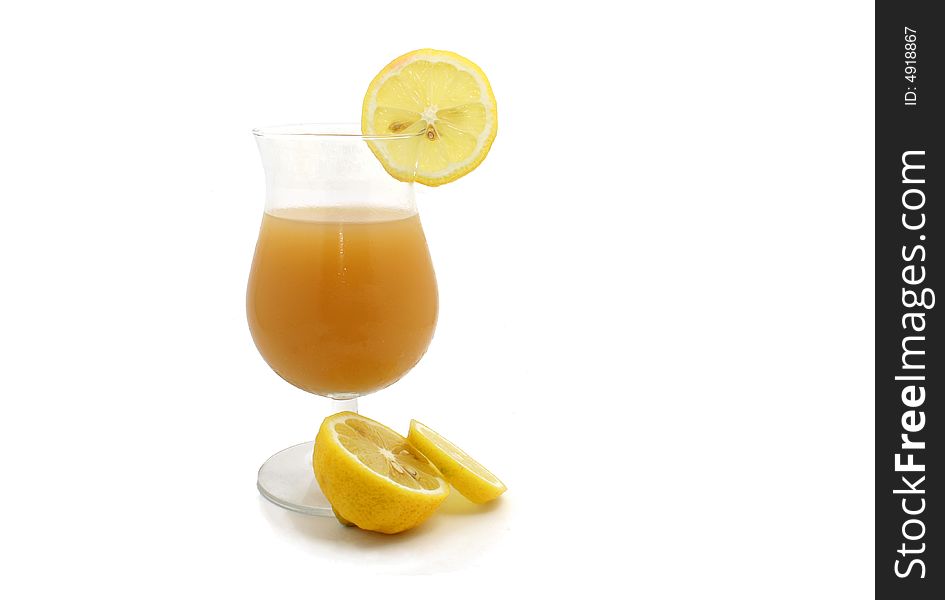 A healthy drink with lemons on white background
