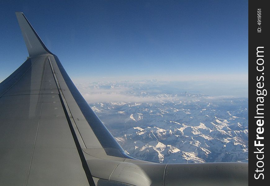 View of the Alps from the airplane