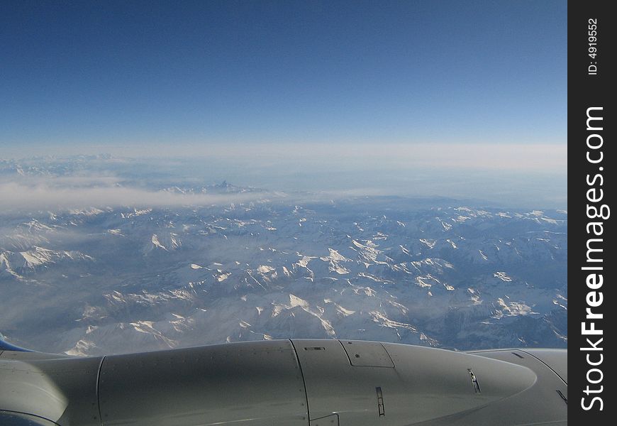 View of the Alps from the airplane