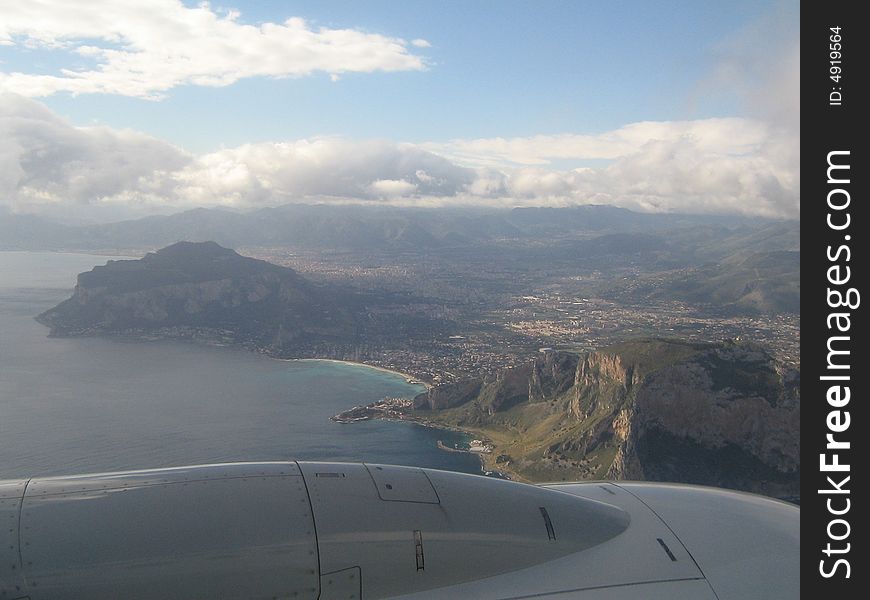 View of the coast from the airplane