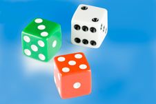 Three Dice Pieces On Blue Background Royalty Free Stock Photo Three Dice Pieces On Blue Background Royalty Free Stock Photo