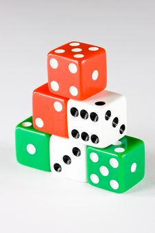 Six Dice Pieces In Various Colors Stock Photography Six Dice Pieces In Various Colors Stock Photography