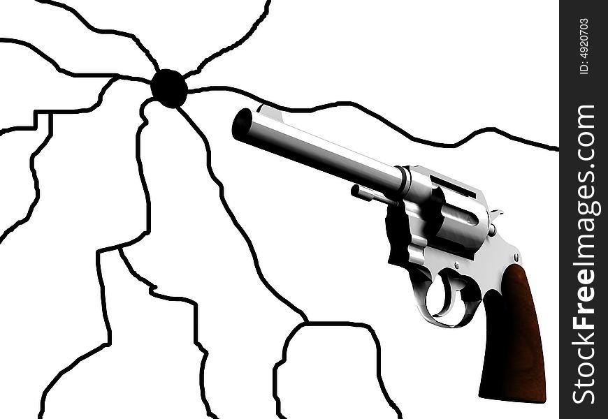 An image of a gun that has caused a crack. It would be a good concept image for criminality. An image of a gun that has caused a crack. It would be a good concept image for criminality.