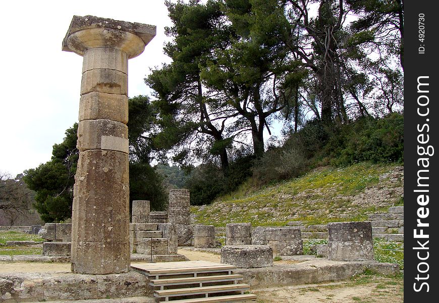 Ruins of the historic Town Olympia in Greece.