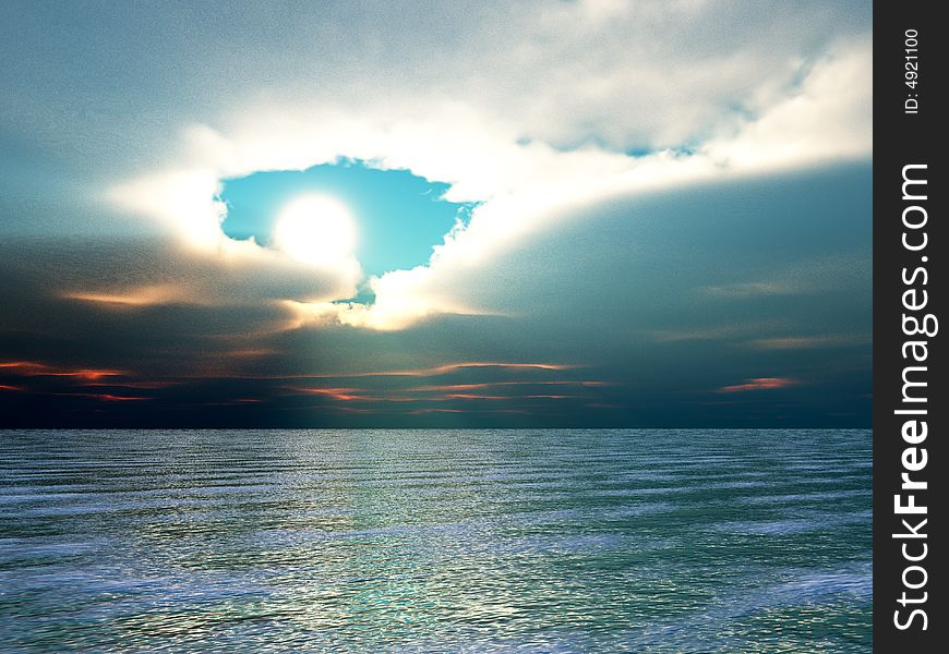 A image of a  scenic seascape or lake background. that has a sunset or sunrise in the background.