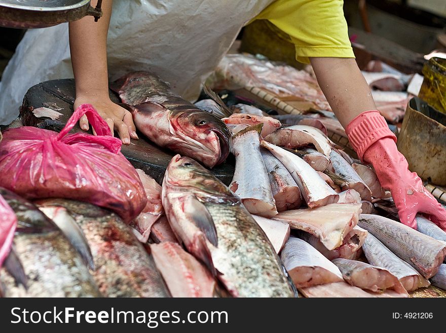 Fishmonger   in  chinatown KL malasia