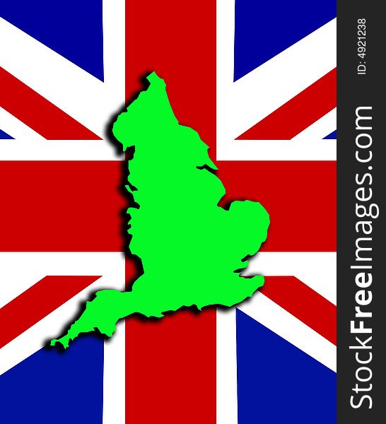 A conceptual image of the map of England. With the Union Jack flag in the background. A conceptual image of the map of England. With the Union Jack flag in the background