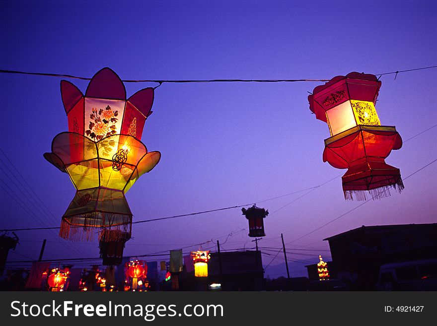 Festival lanterns hanging above the streets