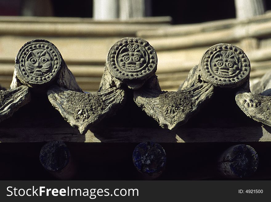 Tiles with tiger designs on it, traditional architecture, china