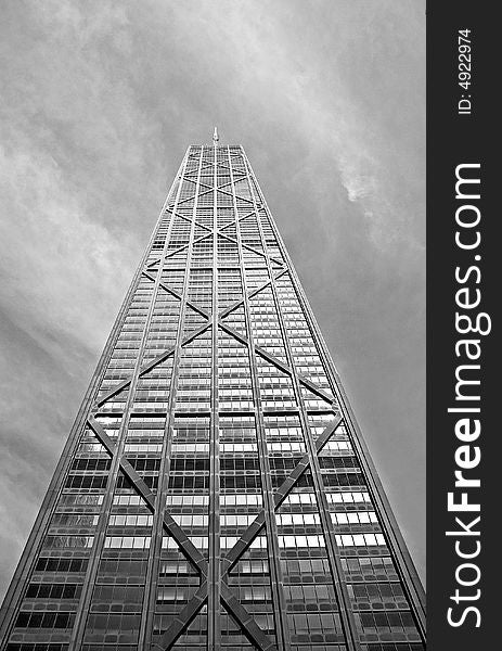 Centered shot from below of the John Hancock building on Michigan ave. in Chicago, IL