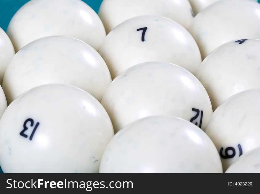 The white billiard balls with numbers. The white billiard balls with numbers