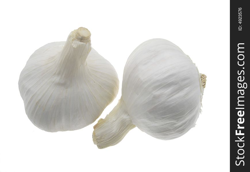 Garlic bulbs isolated on white background - one upright, one horizontal