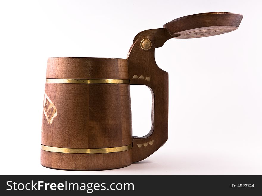 Wooden made beer mug.