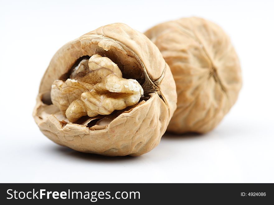 Walnuts on the white background
