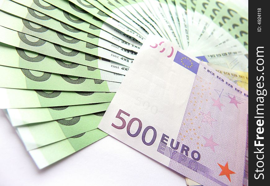 Banknotes face value 100 and 500 euro. Banknotes face value 100 and 500 euro