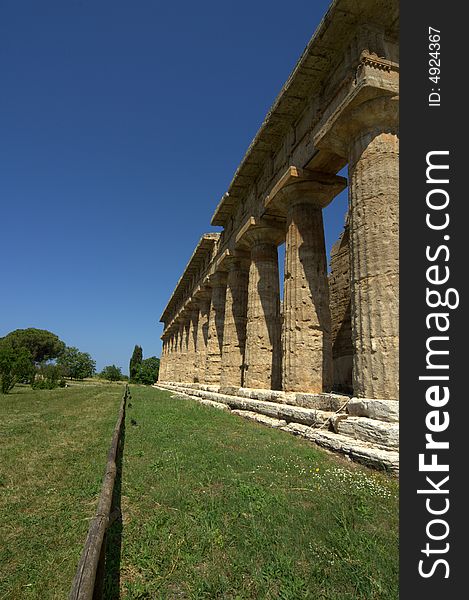 Side view of Ancient Greek temple, Paestum, Italy. Side view of Ancient Greek temple, Paestum, Italy