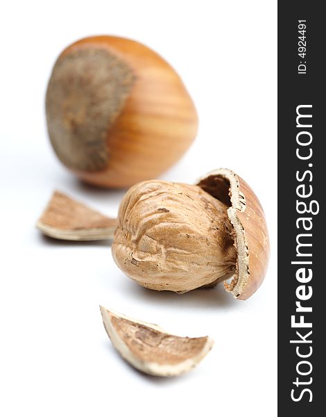Hazelnuts on white background by canon 5d