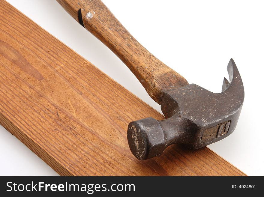 Old hammer vintage wooden handle for home construction. Old hammer vintage wooden handle for home construction