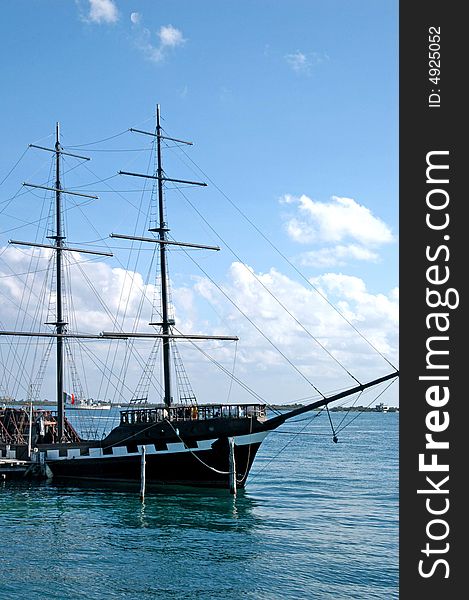 Old pirate ship resting in the shore