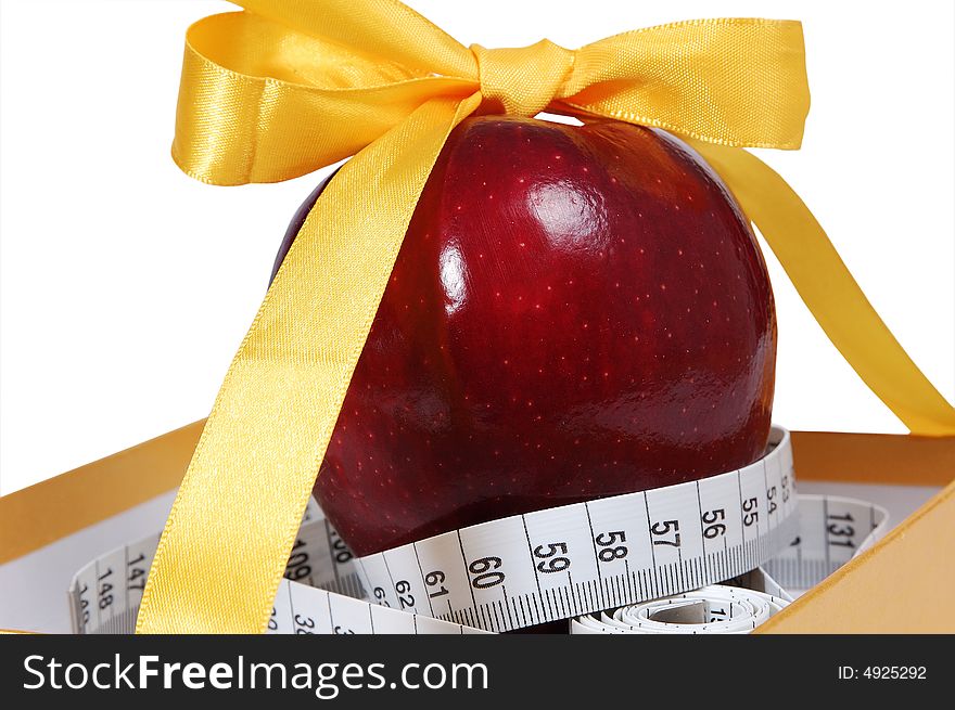 Red Apple In Box With Tape-line Like Gift