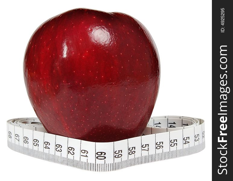 Red apple with tape-line. over white